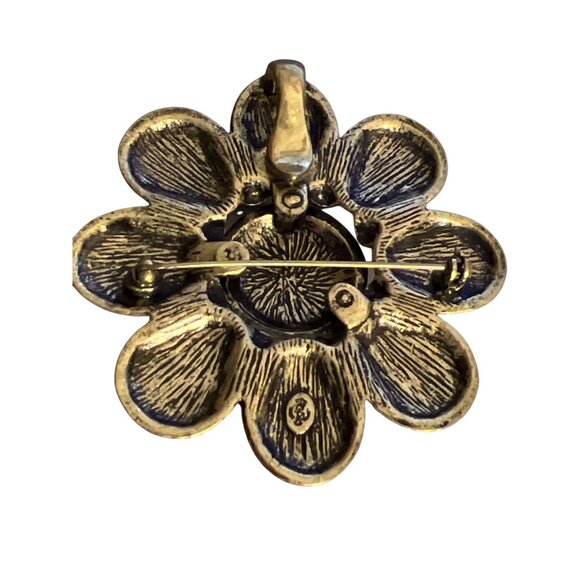 Premier Design Large Flower Brooch Pin Pendant Antique Gold Tone Acrylic 3" NWOT - Picture 4 of 6